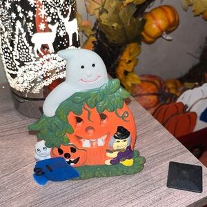 Vintage Ceramic Pumpkin Ghost Tea Light Candle Holder